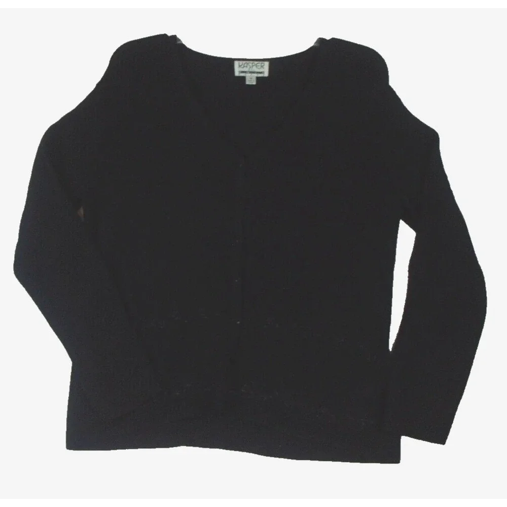 Kasper Button Front Jacket Blazer Womens Size M Black Knitted Business‎ Career